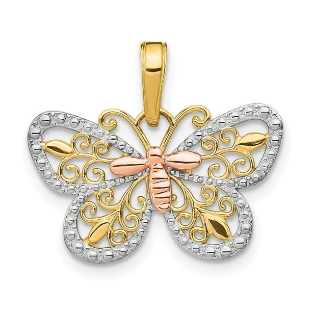 Diamond2Deal 14k Two-tone Gold CZ Childrens Butterfly Pendant Ideal Gifts For Women Diamond2Deal 14k Two-tone Gold CZ Childrens Butterfly Pendant Ideal Gifts For Women